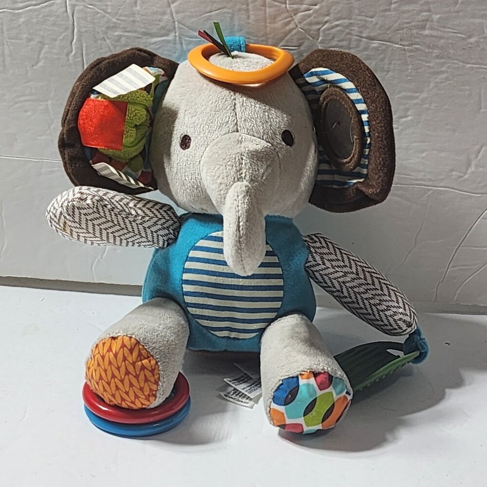 Skip‎ Hop Elephant Plush Sensory Activity Toy Crinkle Squeaker Mirror Teether 8"